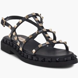Valentino Garavani Rockstud M-Way Black and Gold Studded Platform Sandals